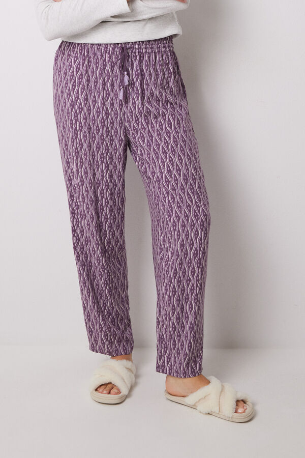 Women'secret Pantal&oacute;n largo print geom&eacute;trico morado morado/lila