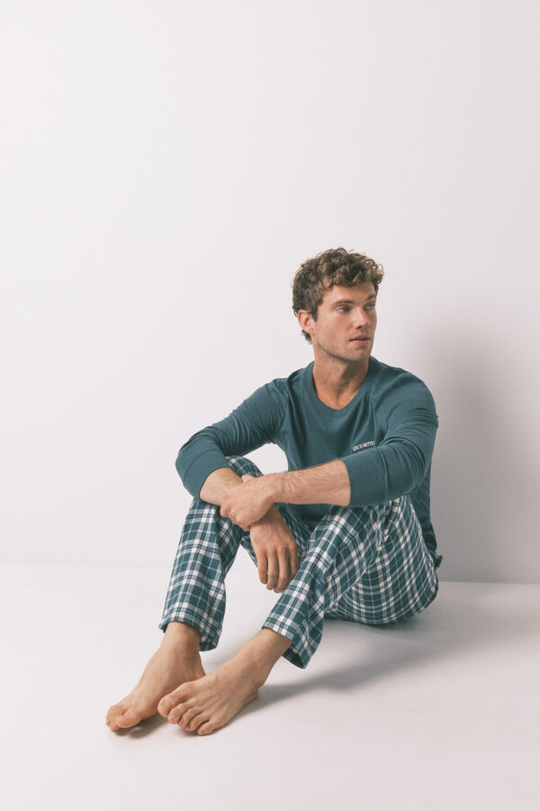 Women'secret Pijama largo 100% algod&oacute;n cuadros verde verde