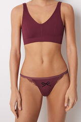 Women'secret Tanga de microfibra com estampa e renda vermelho