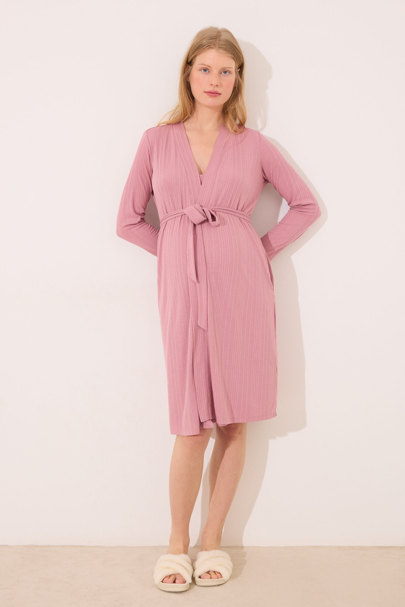 Women'secret Robe midi pointelle "maternity" rosa