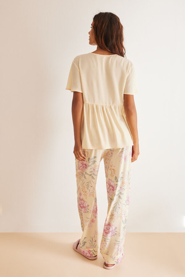 Women'secret Pijama viscosa amarillo estampado floral amarillo