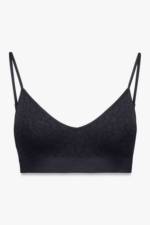 Women'secret Top NATURAL sem costura com estampa animal preto preto