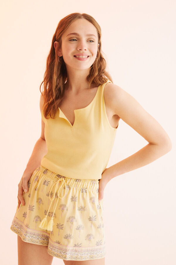 Womensecret Pijama corto 100% algodón tirante ancho amarillo amarillo
