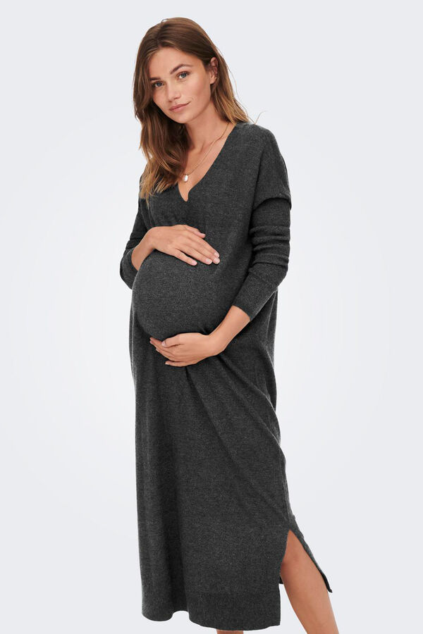 Only Maternity Vestido largo de punto premam&aacute;, con cuello V, color gris antracita. gris