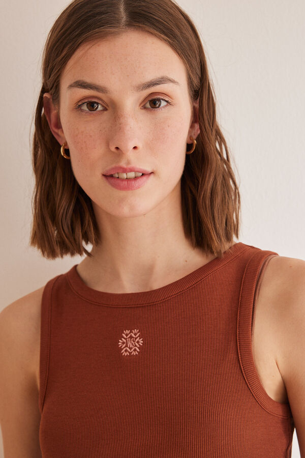 Women'secret Camiseta tirantes algod&oacute;n marr&oacute;n marr&oacute;n