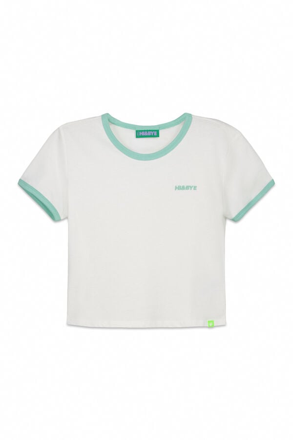 HI&BYE T-shirt lisa manga curta em 100% algod&atilde;o branca branco