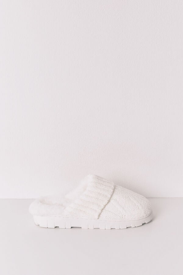 Women'secret Zapatillas casa punto tricot blanco marfil