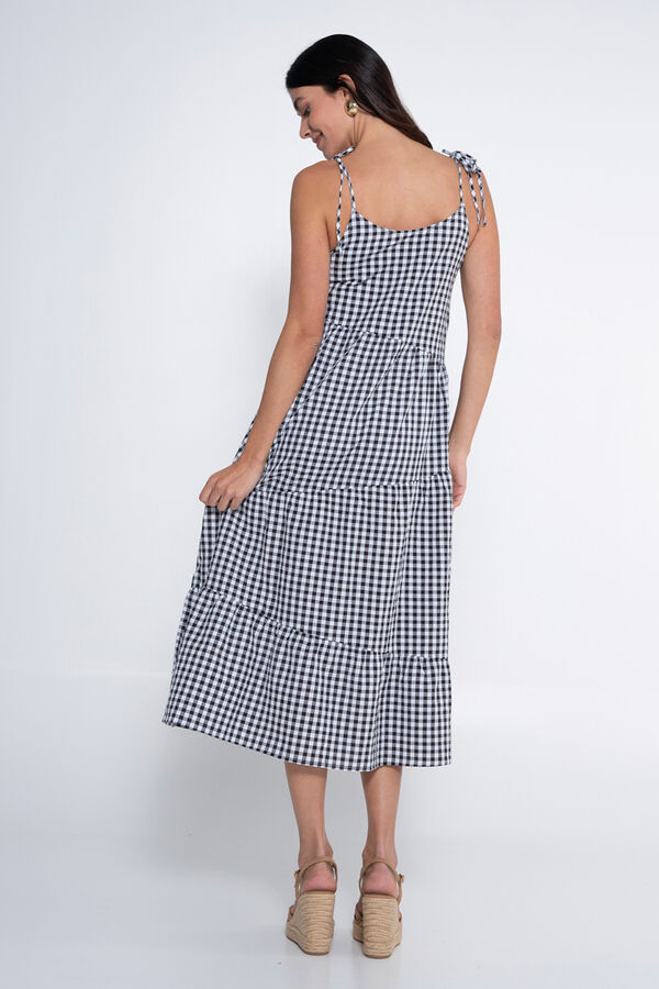 Ohma! Vestido lactancia largo en tejido vichy negro