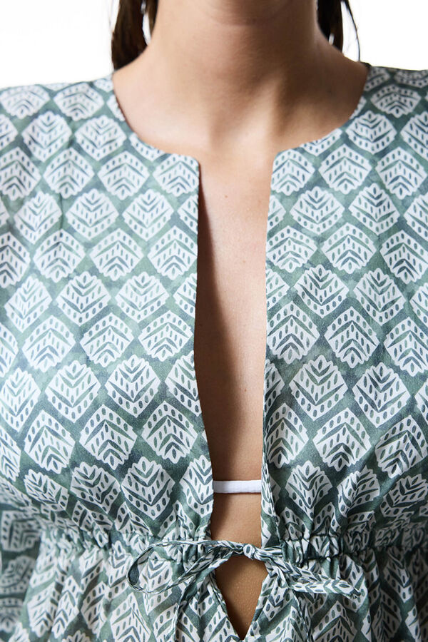 Penti Caftan de praia verde estampado estampado