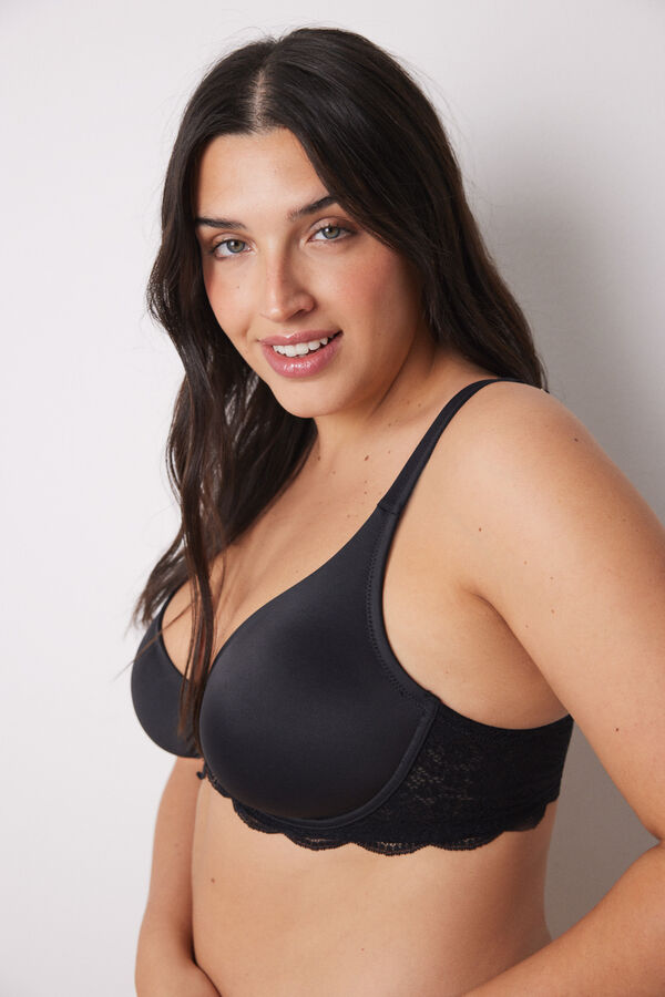 Women'secret REAL Sujetador reductor microfibra y encaje negro negro