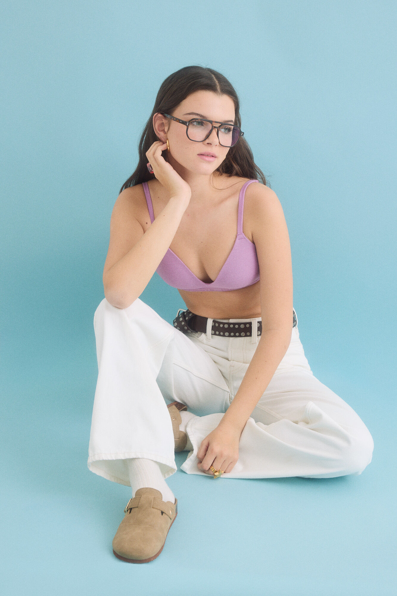 HI&BYE Suti&atilde; triangular enchimento fixo lil&aacute;s