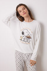 Women'secret Pijama largo s&uacute;per soft Snoopy marfil