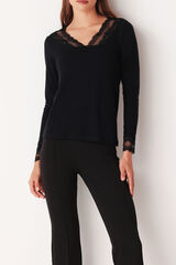 Cotonella Black v neck long sleeve sweater preto