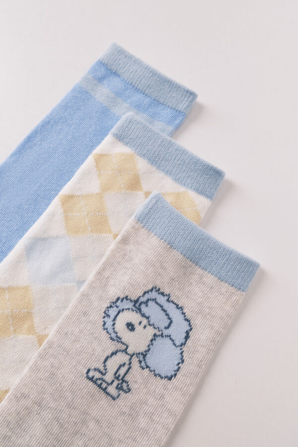 Women'secret Pacote de 3 meias longas de algod&atilde;o com Snoopy em azul  azul