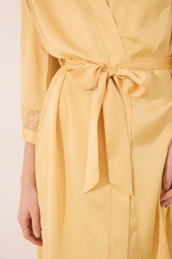 Women'secret Bata larga tejido chif&oacute;n amarillo amarillo