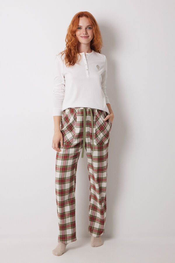 Women'secret Pantal&oacute;n pijama cuadros algod&oacute;n verde estampado