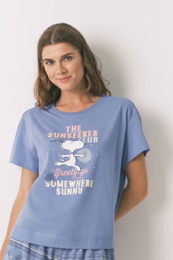 Women'secret Pijama curto de algodão azul do Snoopy azul