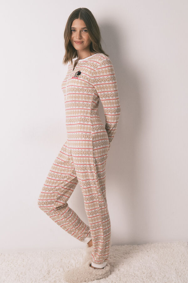 Women'secret Pijama longo 100% algod&atilde;o estampado xadrez vermelho Snoopy estampado