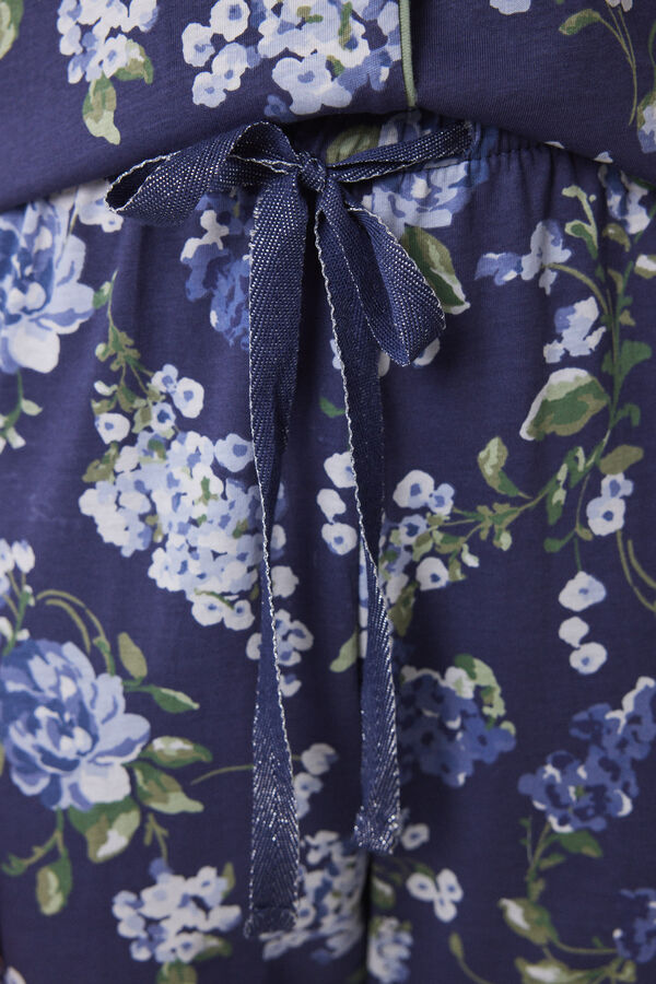 Women'secret Pijama largo camisero 100% algod&oacute;n azul flores estampado
