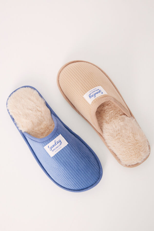 Women'secret Zapatillas casa destalonadas pana azul azul