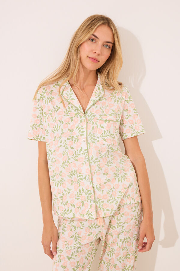 Women'secret Pijama camisero algod&oacute;n estampado rosa rosa