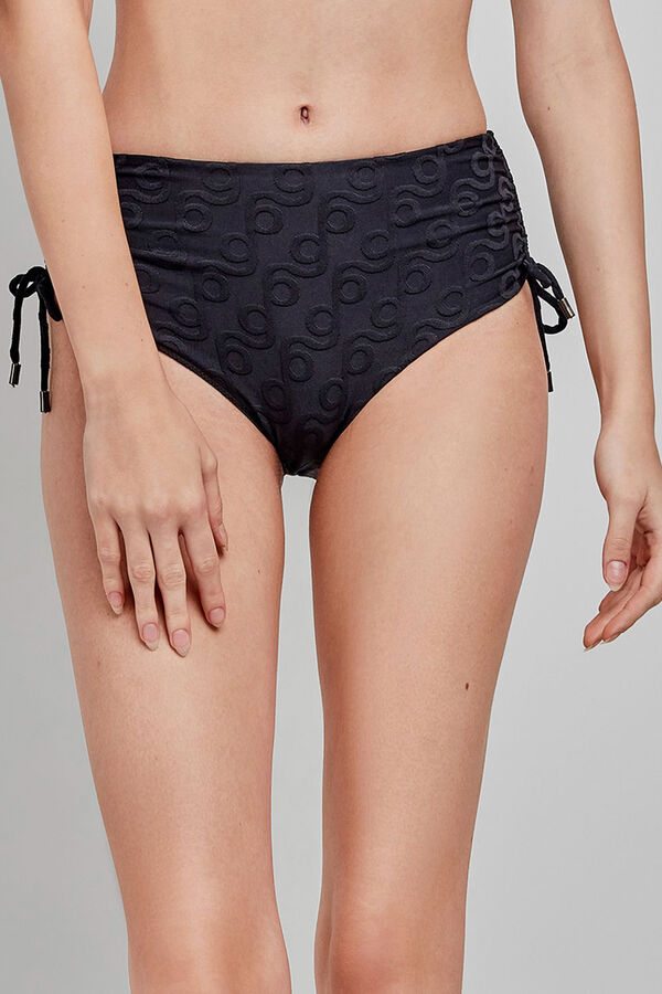 Gisela Cueca de biqu&iacute;ni alta com estampa geom&eacute;trica bege preto