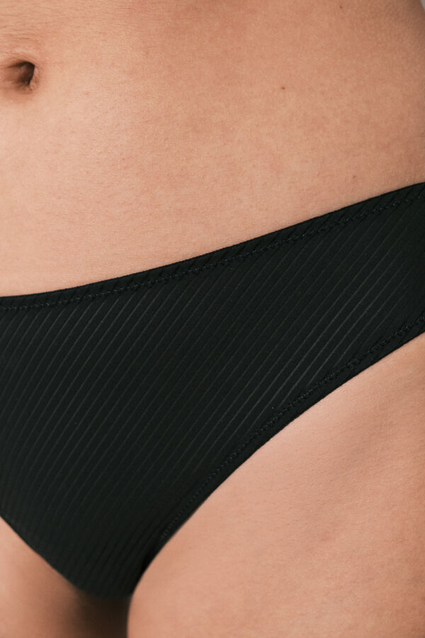 Women'secret Tanga microfibra rayada y encaje negra negro
