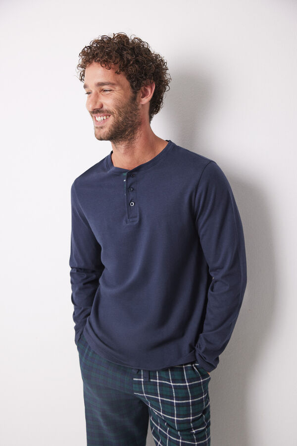 Women'secret Pijama largo hombre 100% algod&oacute;n cuadros azul