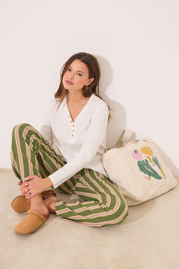 Women'secret Camiseta lisa manga larga 100% algod&oacute;n blanco marfil