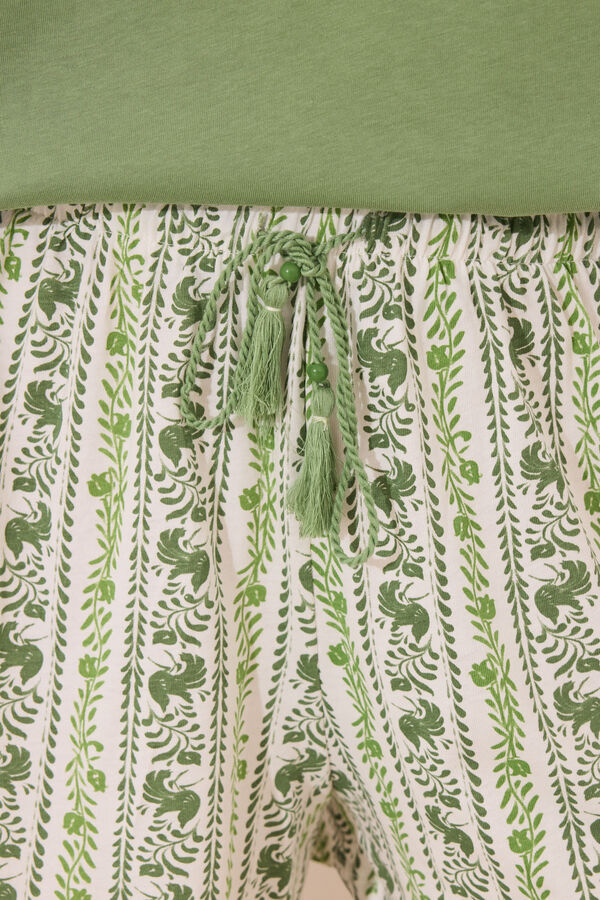 Women'secret Pijama corto tirantes algodón pliegues verde verde