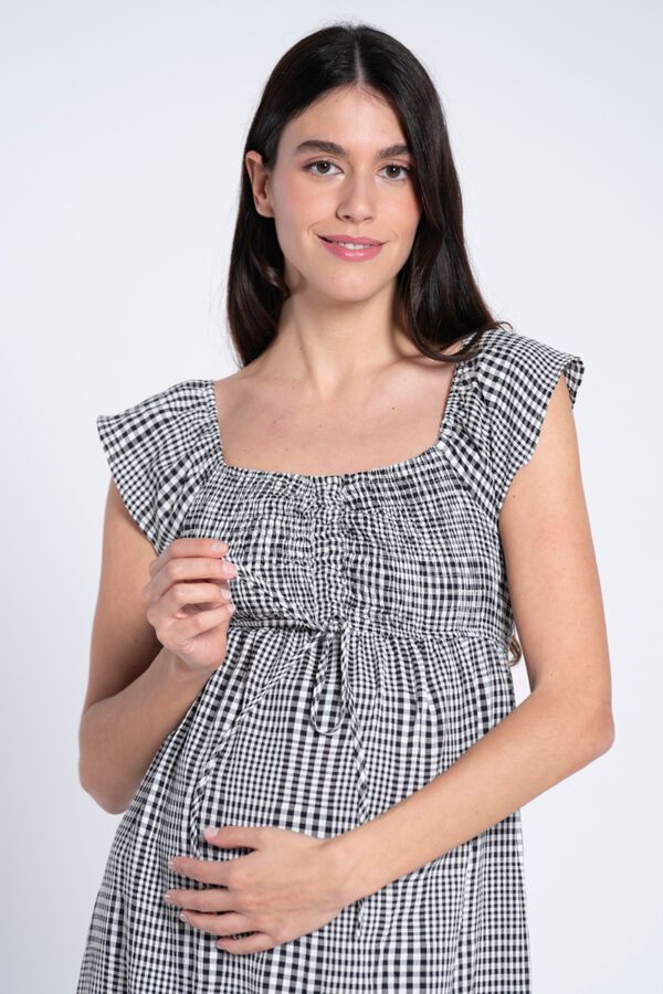Ohma! Vestido vichy con smock en el pecho blanco