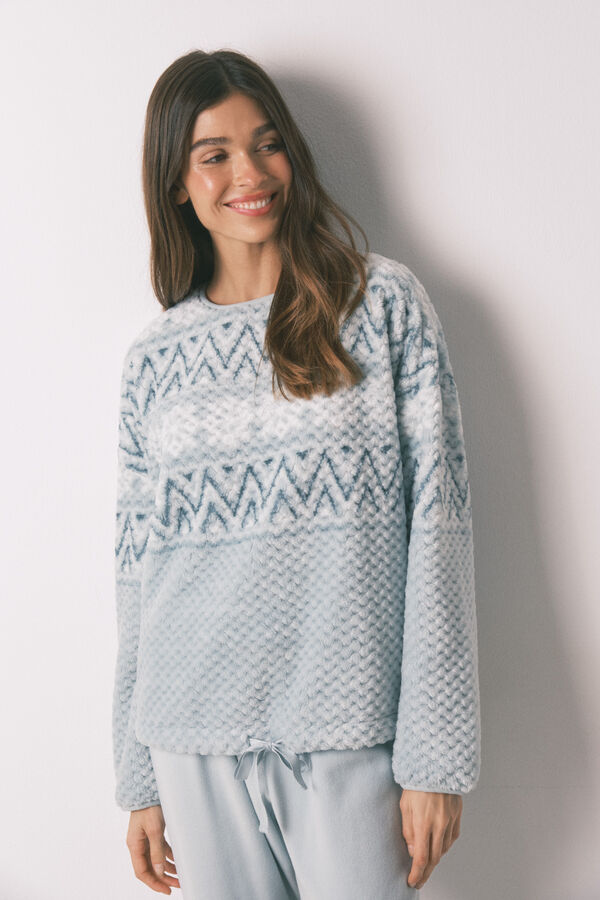 Women'secret Pijama largo polar verde cenefa blanco