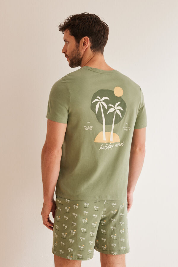 Women'secret Pijama corto hombre 100% algod&oacute;n palmeras kaki