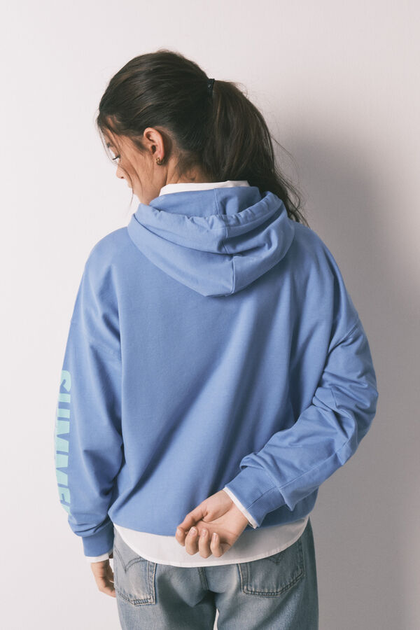 HI&BYE Sweatshirt com capuz em felpa de algod&atilde;o azul azul