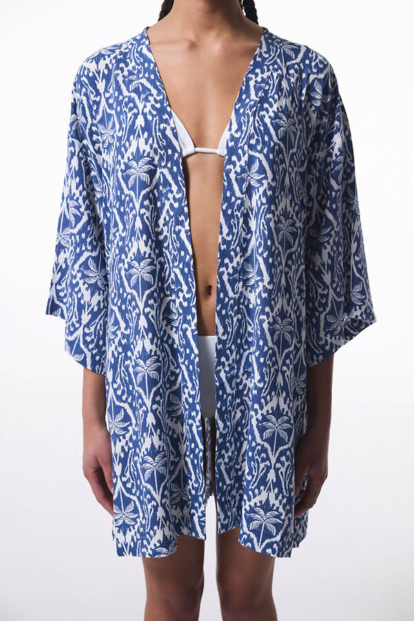 Penti Kimono de praia com estampa tropical estampado