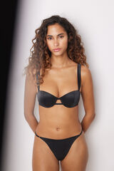 Women'secret Tanga negro microfibra y encaje negro