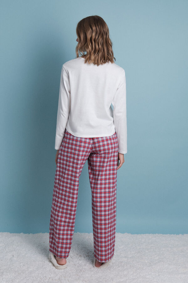 HI&BYE Pijama largo 100% algod&atilde;o xadrez vichy vermelho bege