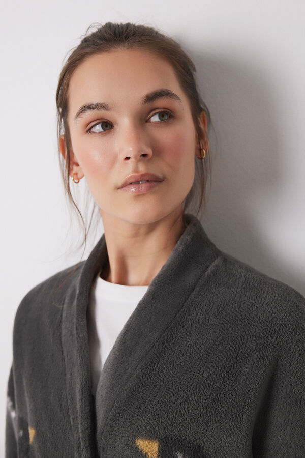 Women'secret Pijama largo terciopelo ping&uuml;inos gris