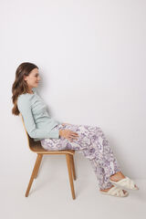 Women'secret Pantal&oacute;n largo 100% algod&oacute;n flores morado/lila