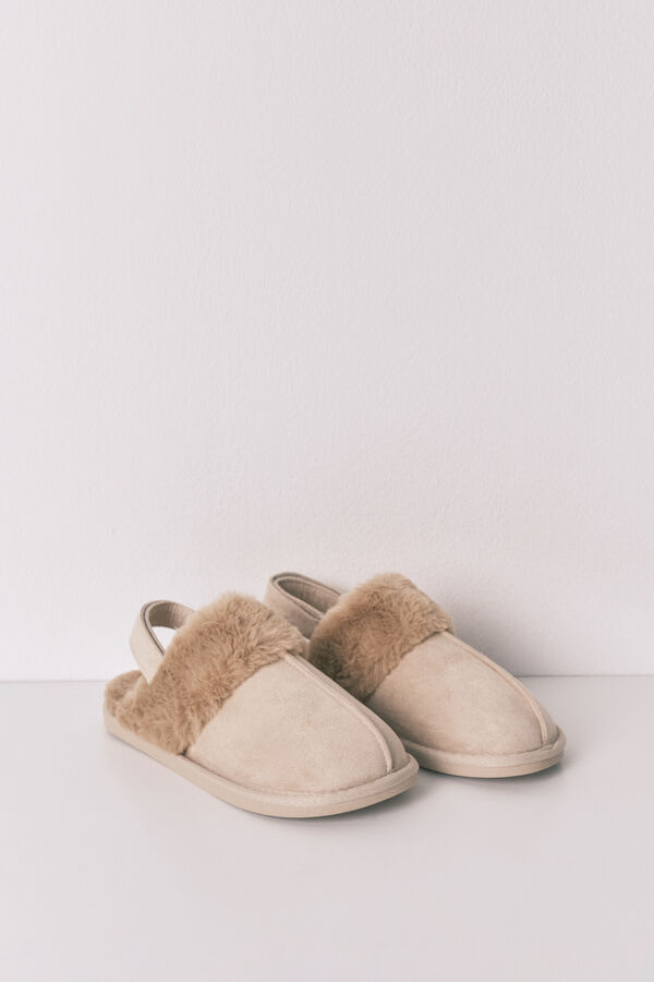 Women'secret Zapatillas casa zueco pelo camel beige