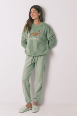 Women'secret Pijama largo polar verde verde