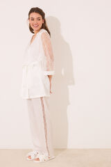 Women'secret Set pijama largo sat&eacute;n y encaje blanco marfil