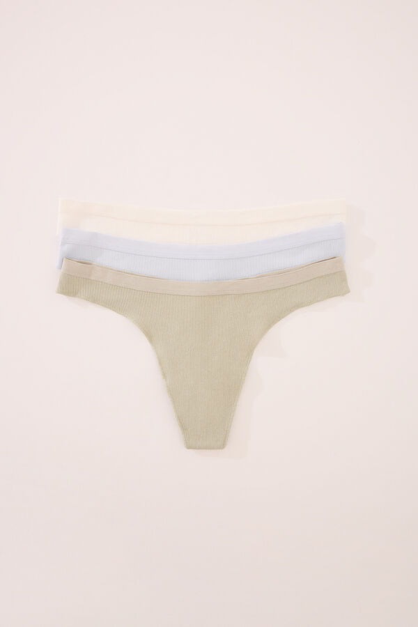 Women'secret Pacote com 3 tangas de algod&atilde;o caneladas branco