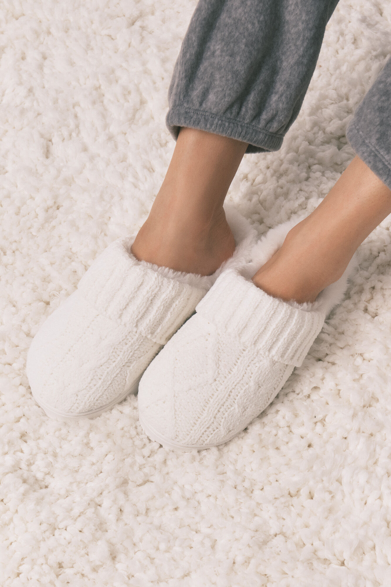 Women'secret Chinelos de quarto de tric&ocirc; branco