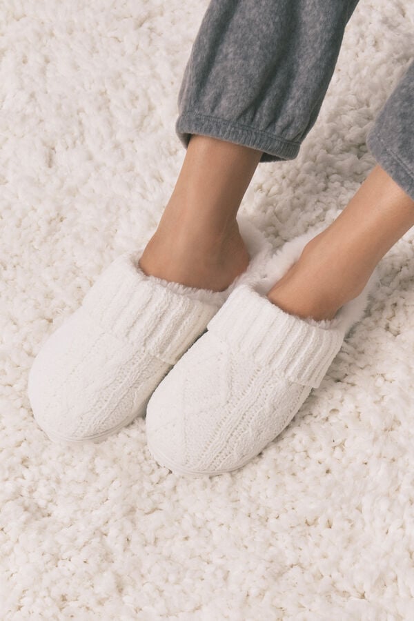 Women'secret Zapatillas casa punto tricot blanco marfil
