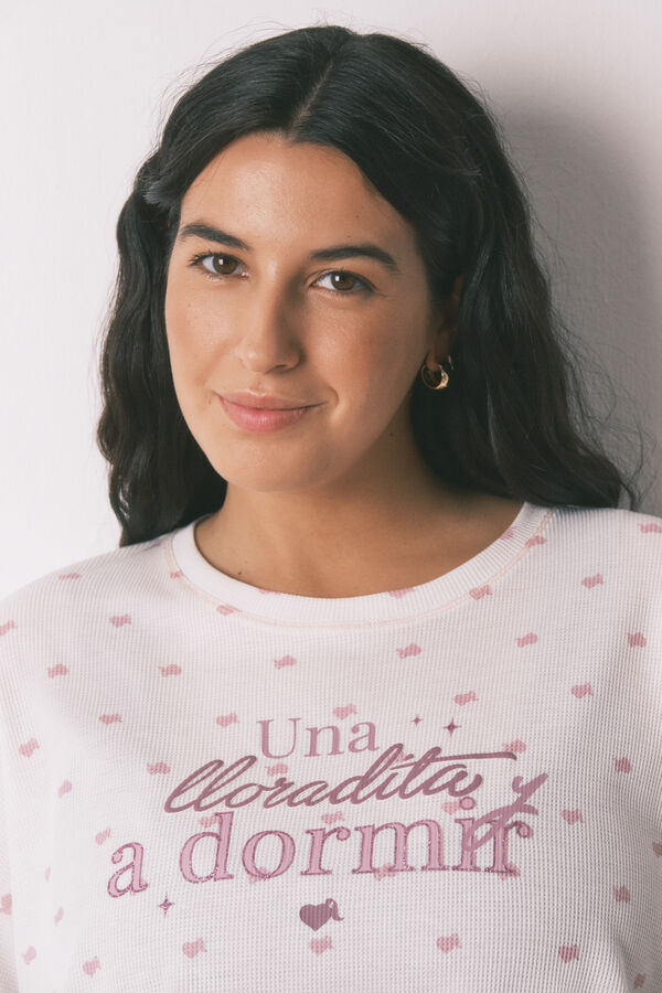 Women'secret Pijama comprido de malha waffle branco