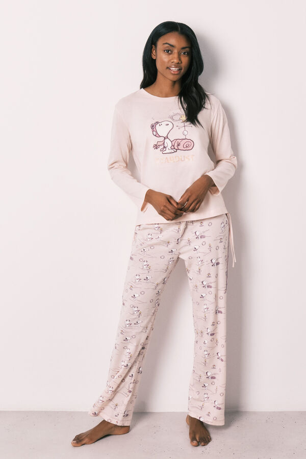 Women'secret Pijama comprido em algod&atilde;o rosa Snoopy rosa
