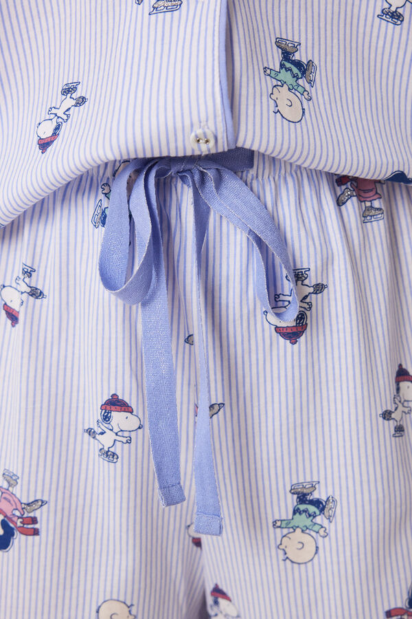 Women'secret Pijama camisero largo 100% algod&oacute;n rayas Snoopy estampado