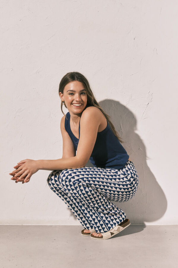 Women'secret Pantal&oacute;n largo estampado geom&eacute;trico azul estampado
