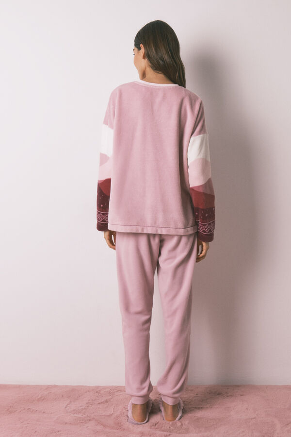 Women'secret Pijama comprido de polar macia rosa